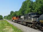 NS 9110 trails a BNSF unit southbound at Five Row